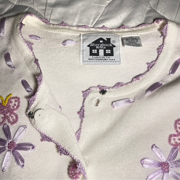 Vintage Storybook Knits Butterflies and Flowers Button Down Cardigan - Picture 5 of 9